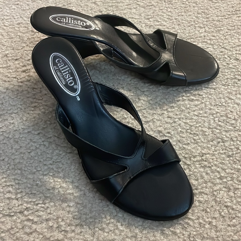 Vintage Callisto of California Black Wedges, Size 8/38
